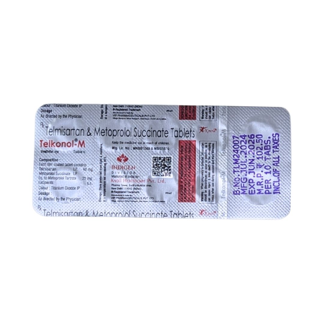 TELKONOL-M - Strip of 10 Telmisartan 40 MG + Metoprolol 25 MG Tablets for Hypertension