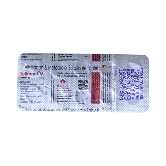 TELKONOL-M - Strip of 10 Telmisartan 40 MG + Metoprolol 25 MG Tablets for Hypertension