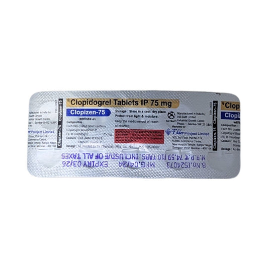 CLOPIZEN 75MG - Strip of 10 Clopidogrel 75 MG Tablets for Cardiac Issues