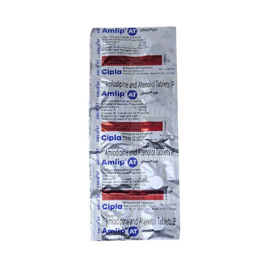 AMLIP AT - Strip of 10 Amlodipine 10 MG + Atenolol 50 MG Tablets for High Blood Pressure