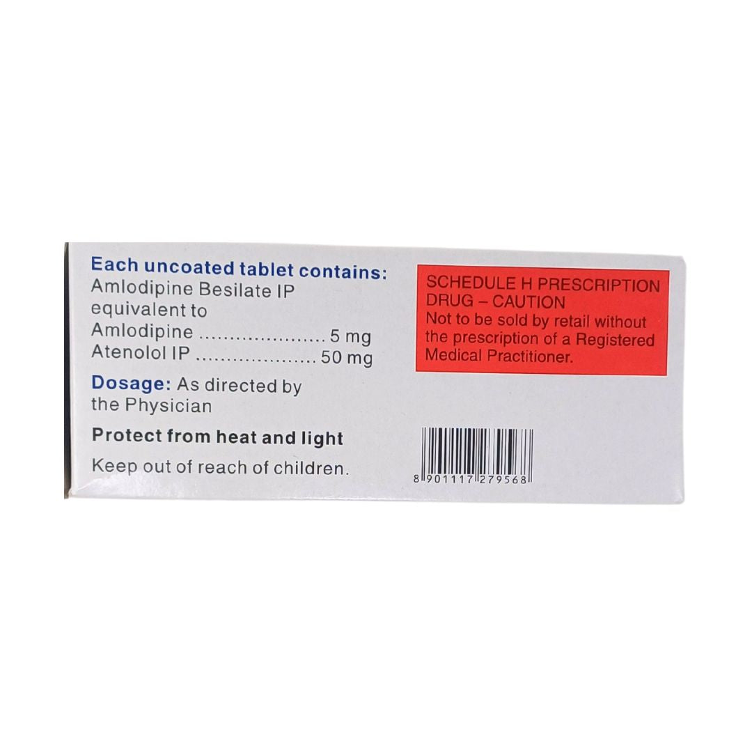 AMLIP AT - Strip of 10 Amlodipine 10 MG + Atenolol 50 MG Tablets for High Blood Pressure