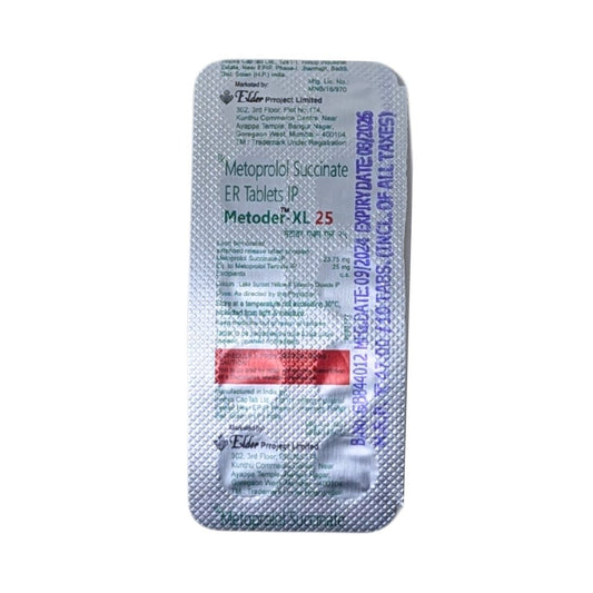 METODER XL 25MG - Strip of 10 Metoprolol 25 MG Tablets for Hypertension