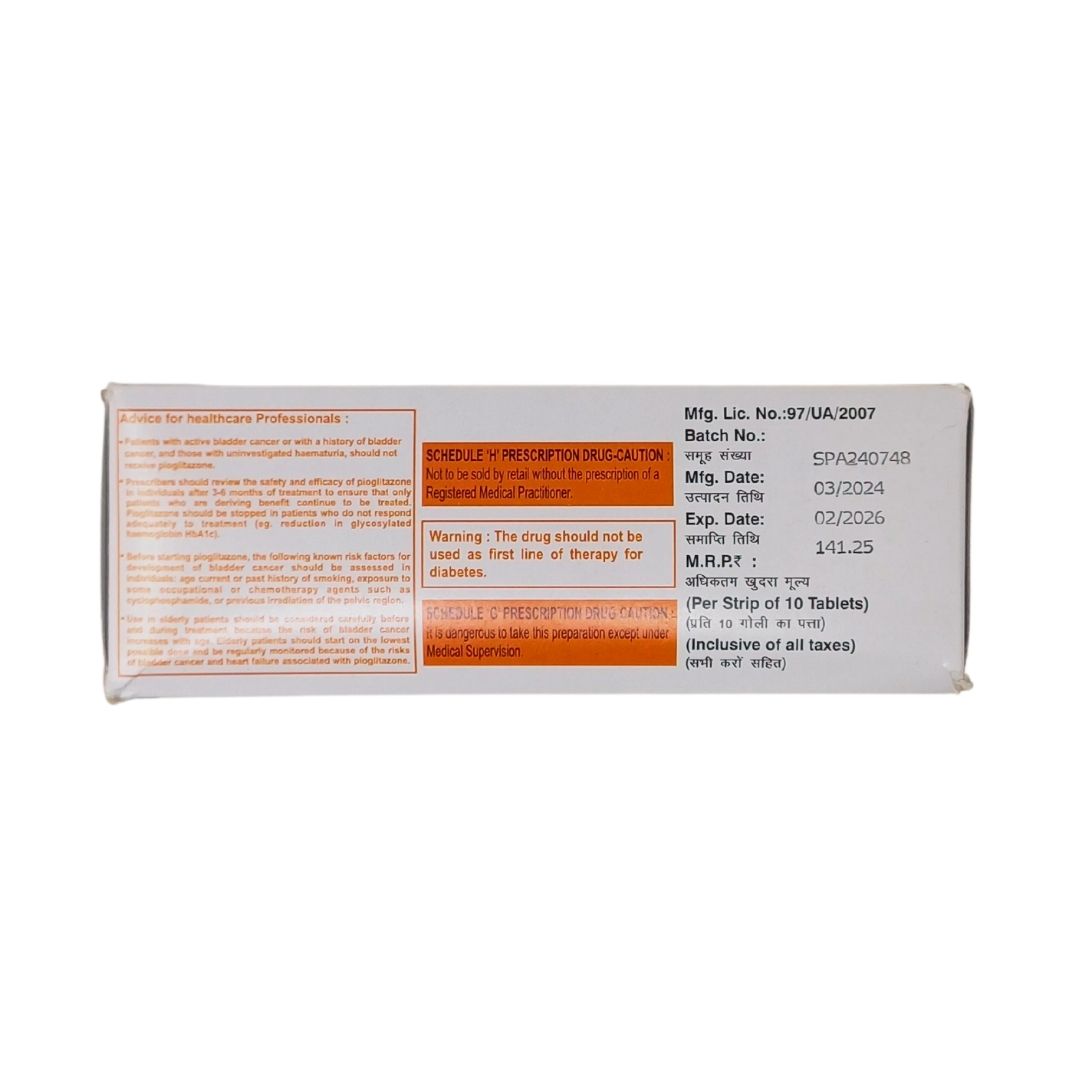 GLIMP MP1 - Strip of 10 Glimepiride 1 MG + Pioglitazone 15 MG + Metformin 500 MG Tablets for Type 2 Diabetes