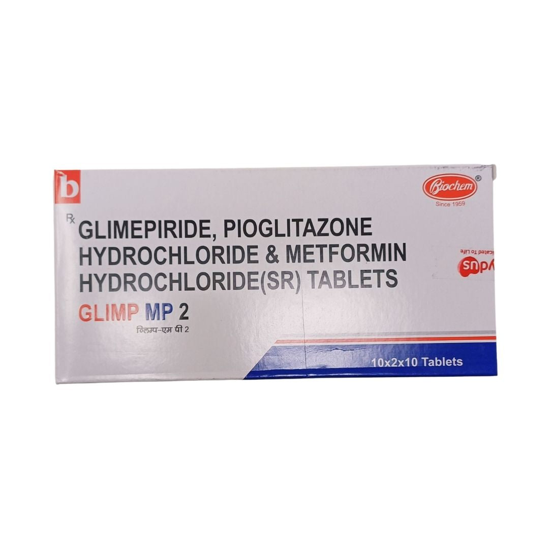 GLIMP MP2 - Strip of 10 Glimepiride 2 MG + Pioglitazone 15 MG + Metformin 500 MG Tablets for Type 2 Diabetes