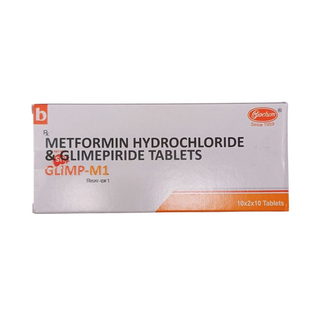 GLIMP M1 - Strip of 10 Glimepiride 1 MG + Metformin 500 MG Tablets for Type 2 Diabetes