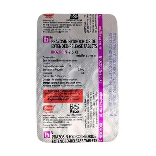 BIOZOCIN XL 2.5MG - Strip of 15 Prazosin 2.5 MG Tablets for Hypertension