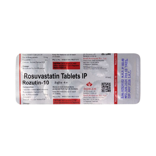 ROZUTIN 10MG - Strip of 10 Rosuvastatin 10 MG Tablets for Heart Attack Prevention