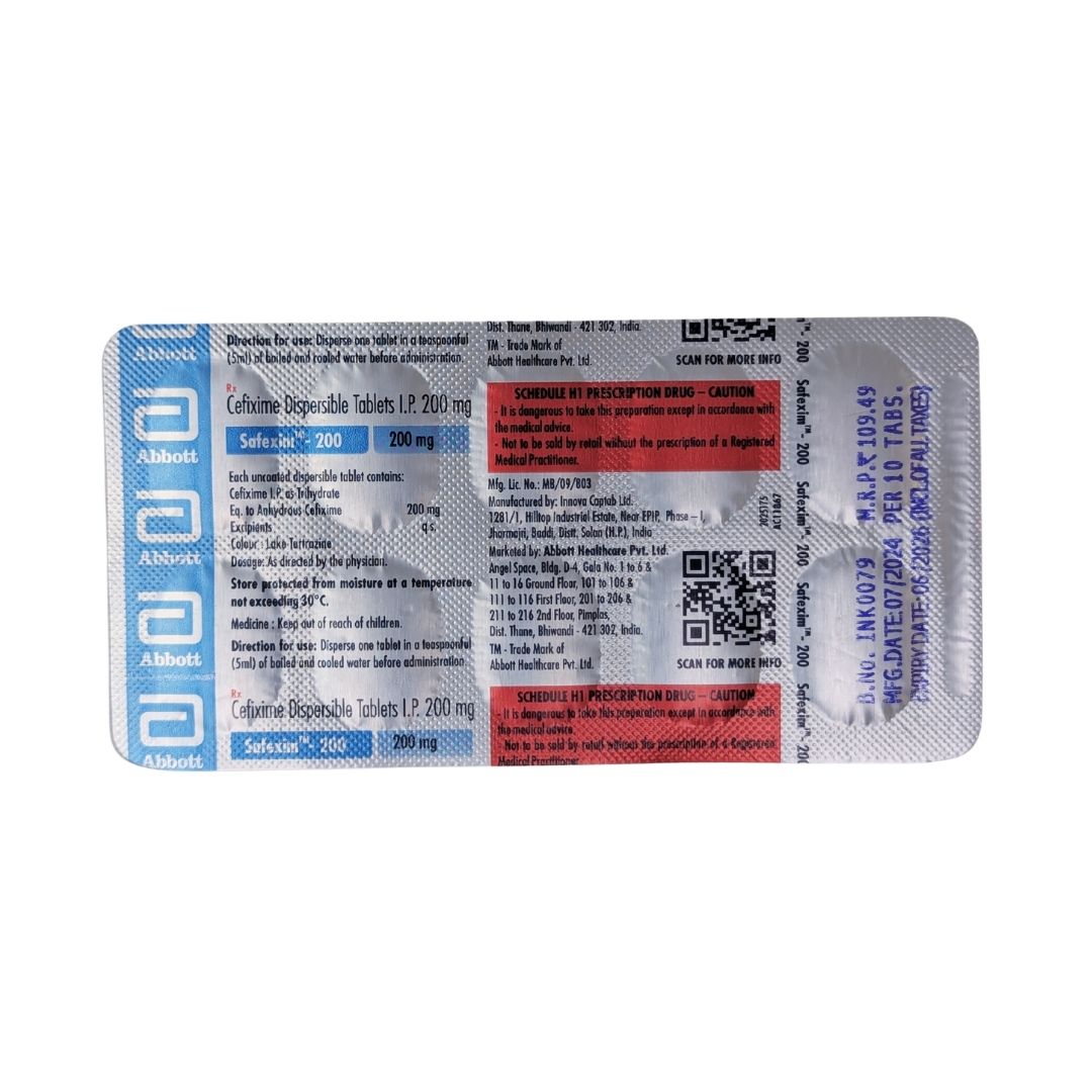 SAFEXIM 200MG - Strip of 10 Cefixime 200 MG Antibiotic Tablets