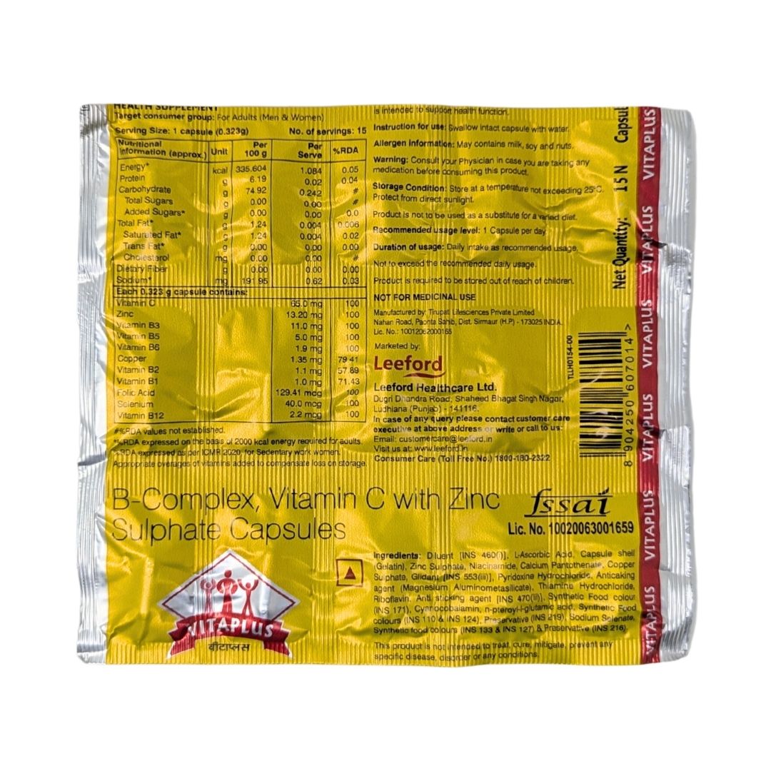 VITAPLUS CAP - Generic for BECOSULES | ZINCOVIT | REVITAL H (B-Complex + Vitamin C + Zinc)