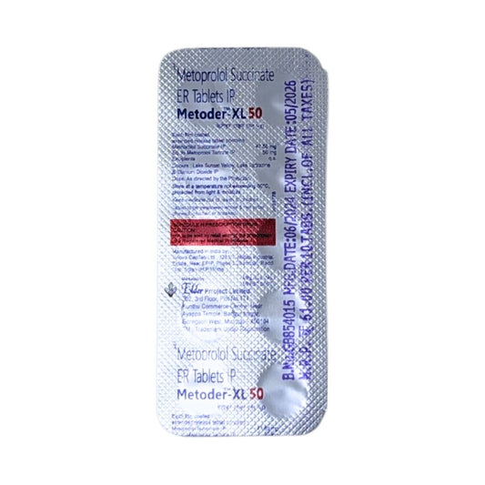 METODER XL 50MG - Strip of 10 Metoprolol 50 MG Tablets for Hypertension