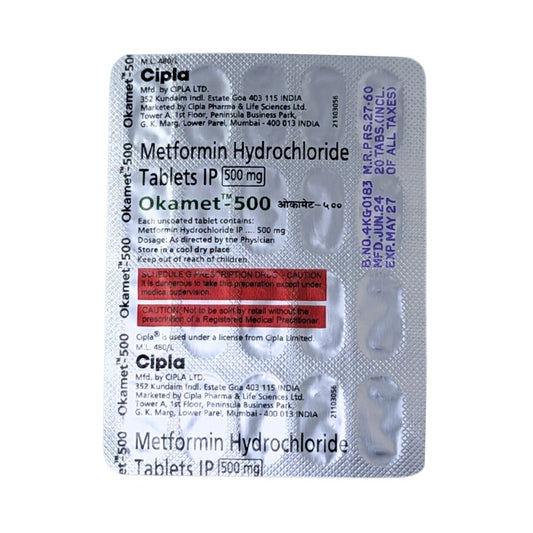 OKAMET-500 - Strip of 20 Metformin 500 MG Tablets