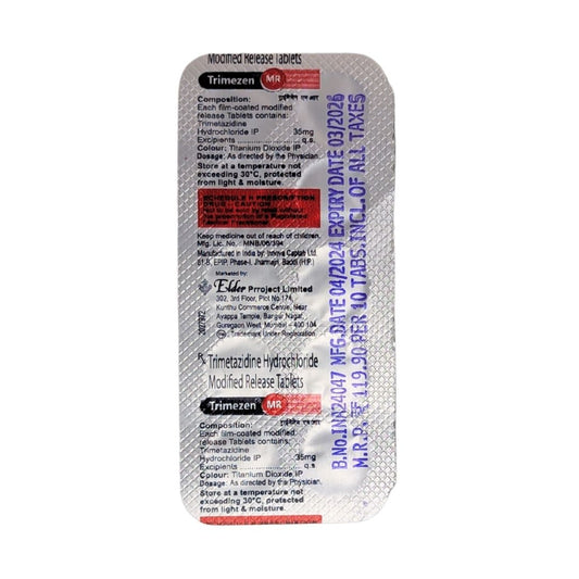 TRIMEZEN MR - Strip of 10 Trimetazidine 35 MG Tablets for Anti-Anginal Treatment